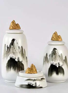 墨新中OJC式客厅家电视柜玄摆件样板房水书房陶瓷罐摆设居软装饰