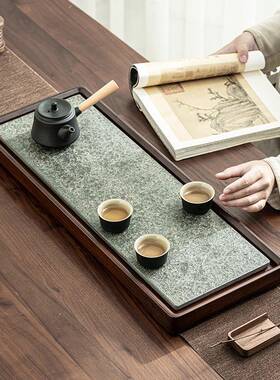 竺石重式竹乌金石茶盘复古轻客厅排水茶台干盘功夫泡茶XVZ具奢托