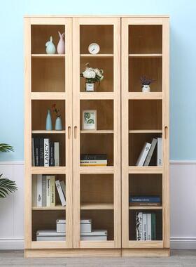 实木书柜组架儿用合松木书简约童现代收纳玻璃门书橱落地XTH家储
