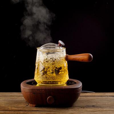 侧把锤泡玻璃蒸煮两用纹茶壶蒸汽煮壶H00239耐热茶壶家用电陶炉专