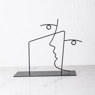 现代简约客厅黑家色金属线意条摆件居样板书柜创SVT间抽象装 饰品