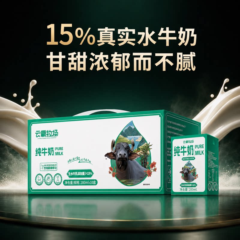 云氧牧场水牛纯牛奶10盒图片