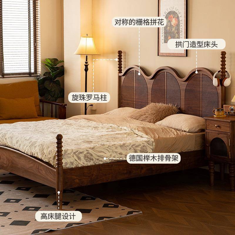 物应胡良作北美黑桃全实木双人床1.8米美卧复主复古美式古式主卧