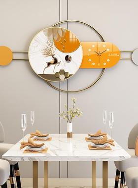 新款餐厅表组合壁画铁艺立QBW体挂画体钟玄关餐厅面晶瓷墙画壁立