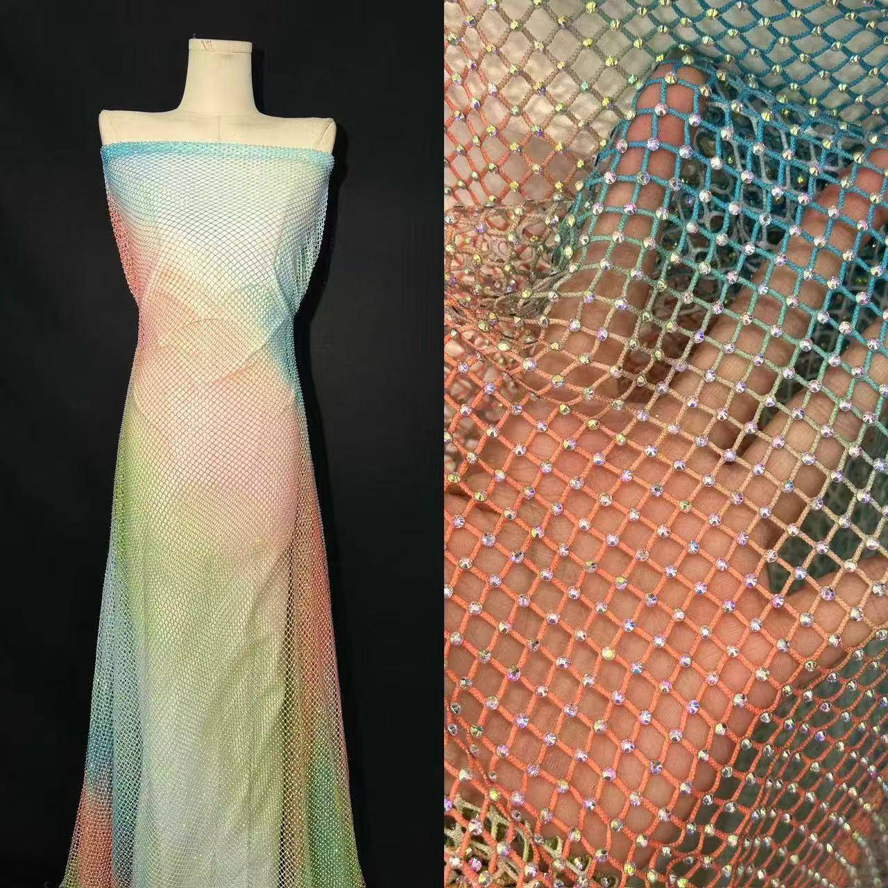 渔网钻水钻排可拉伸钻弹纱咨询性服装饰品线钻钻网布烫厂家现货供