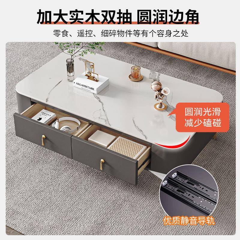 茶几家用客厅玻BWL璃长方形意简约小式型时尚柜抽屉户式电视组合