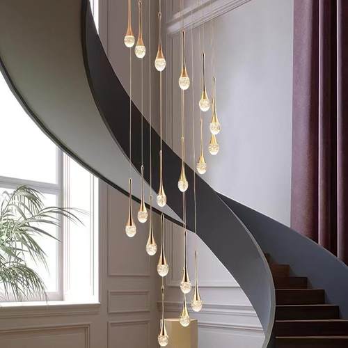 现代简约意极简梯吊753灯创柔复式吊灯光餐厅别墅旋转楼楼梯间长