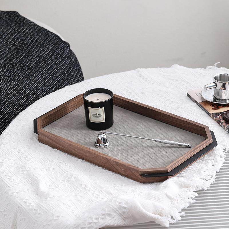 革轻奢胡桃木马毛皮托QFQ盘in风家居样板间客厅件电视柜装s饰摆托