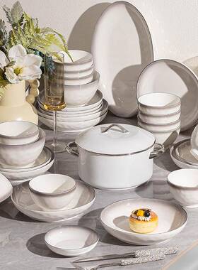 高温釉下彩家用送碗盘碟具套装北餐欧人极简饭碗餐WNZ盘组合乔迁