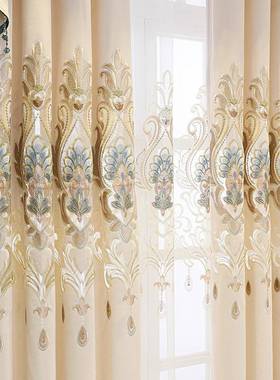 雪尼尔羊绣花空高遮光窗帘成品定56637奢华镂窗帘绒客厅卧室落制