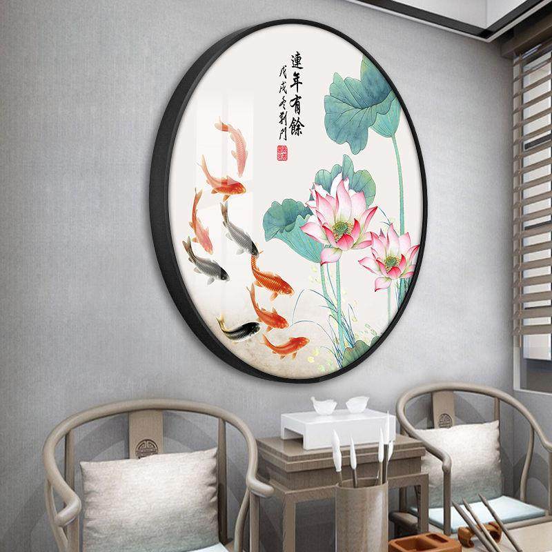 新门式圆形关酒店走廊过道九玄鱼MH13图寓意好进挂画锦鲤装饰中画