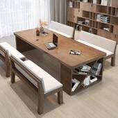 北欧全实木书桌家用书房学习12113多椅组合桌办公室图书馆功能长