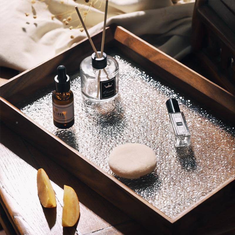 日式轻奢复古玻璃托盘木黑AL628774胡桃木实收纳质盘木茶盘家居收