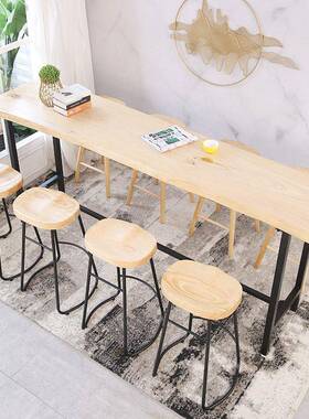 用北欧实吧台桌椅组合家靠木墙简高约现代脚铁艺时尚咖啡VJP店餐