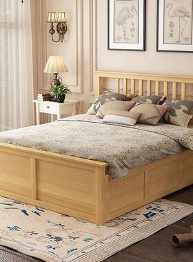 北欧实木大现代简床约婚床床高箱单双人白色美EQB式主卧床储床物