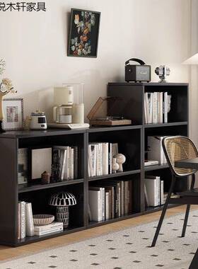 简约黑色墙书置柜客物柜靠书架落地厅自DUL由组合八格柜家用收纳