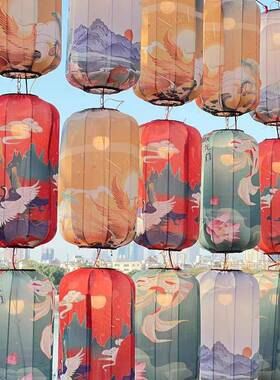 串仿布古VUD国潮弹力灯笼古镇夜景饭店装饰可冬连吊灯户外防水瓜