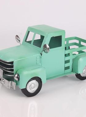 复古车汽车模型摆件铁车皮老爷品车样板房铁艺圣卡车诞装饰圣诞氛