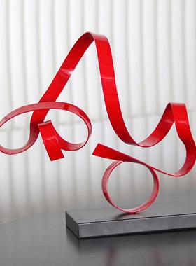 现代抽装象绕环绳结何几摆件轻售奢艺术无品牌/混天绫飘带样板房