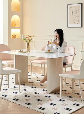 包板邮岩桌奶油风白色长简约家用小CZ003岩户型现代极简方形餐餐