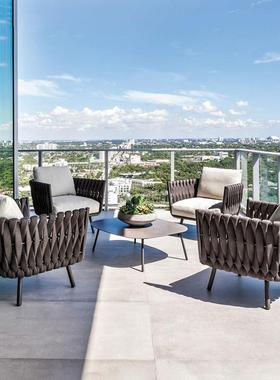 户外藤休院闲沙发椅子藤编北欧庭台花园阳露台单人茶椅几防HCW水