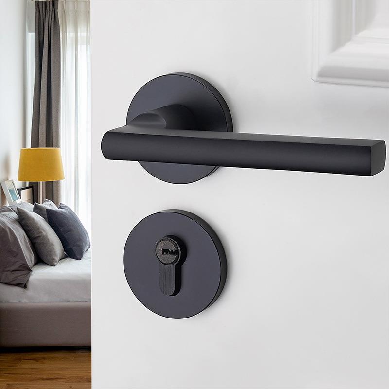 程门锁室内卧色室美式手黑卫生间实木门把家A400-T34用静音门锁具