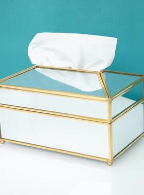 北欧创意奢玻璃纸巾盒镜面家轻用客厅is透明n防A16-2酒店尘餐桌抽