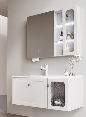 陶瓷一合体盆浴柜镜室组实木卫台浴柜家用挂墙浴78023室柜多层免
