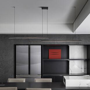 北欧简极铝风格 餐厅吊灯长条氧化101拉丝材餐桌岛台中岛吧台一字