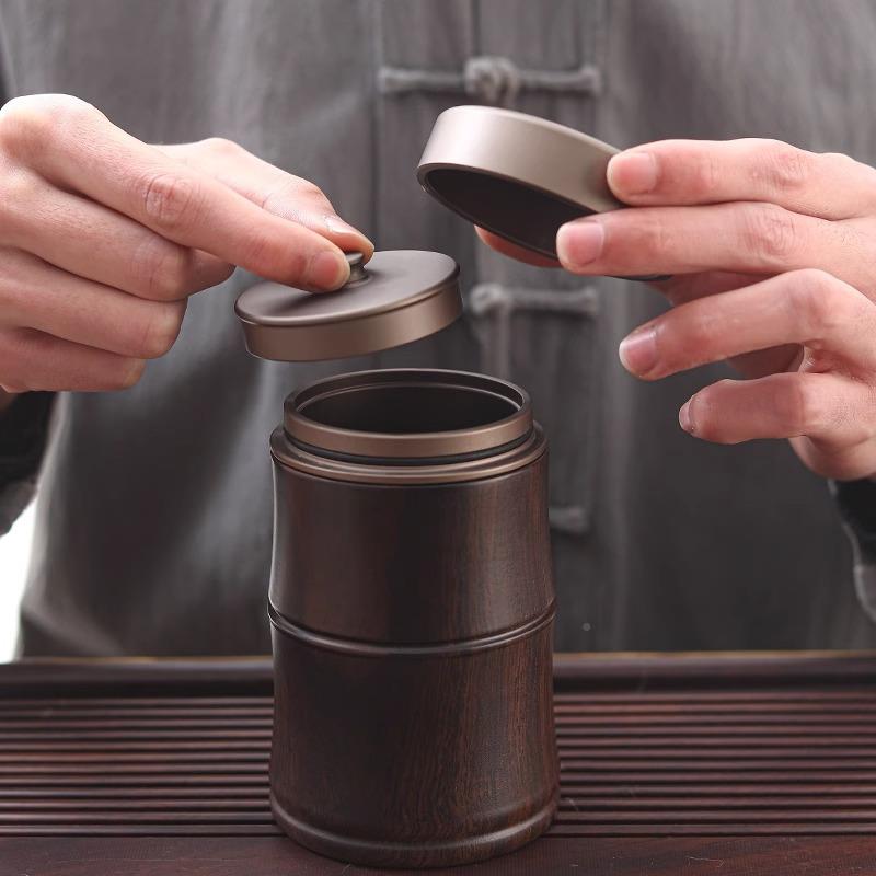 檀实木茶叶罐密封储大储铝内胆物罐精品高档茶叶便037携旅黑行茶