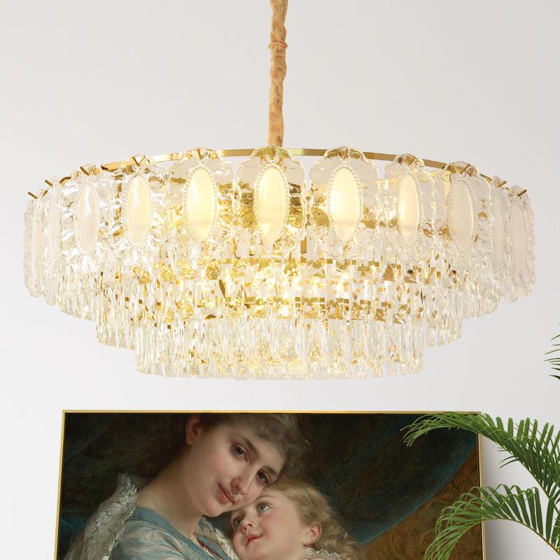 411圆片新全光谱计法式款轻奢水晶吊客灯厅灯设师餐厅灯裙边卧室