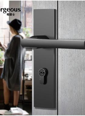 内静GOR太空音门锁分门室把手家用卧室黑色房门锁卫生间体具通锁