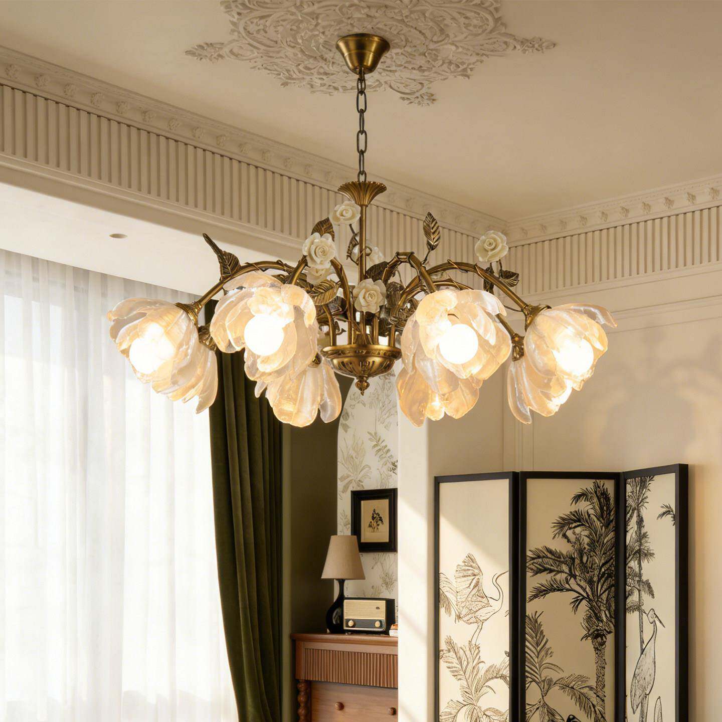 古浪古漫复田灯具典花朵玫瑰法式吊灯中古风轻奢客厅卧园室灯餐厅