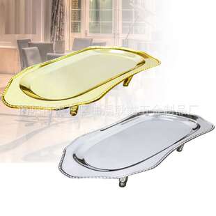 不锈钢乳猪盘子金色酒店餐厅商用大号刺身盘带脚烤猪托盘国潮风