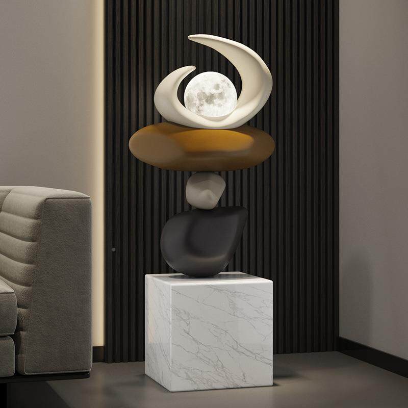 DS-2023-左顾重叠石头雕塑售楼处摆件酒店大堂落地艺术楼梯口创饰