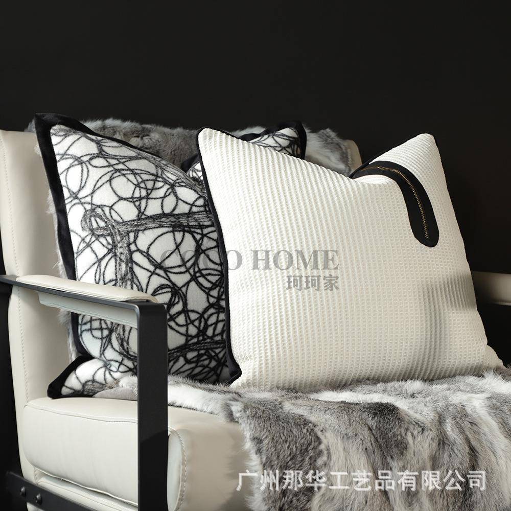 高档样垫板房沙发抱枕套酒店卧室黑系白靠高wl422，级尚时搭配狐