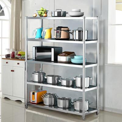 不锈钢厨房置物架五层落物CVJ地收纳架储货架多层微波四炉烤箱架