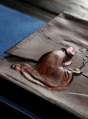 黑檀整承木茶盘彩绘手绘干泡台块实木木托盘壶YMM简约复古风小原