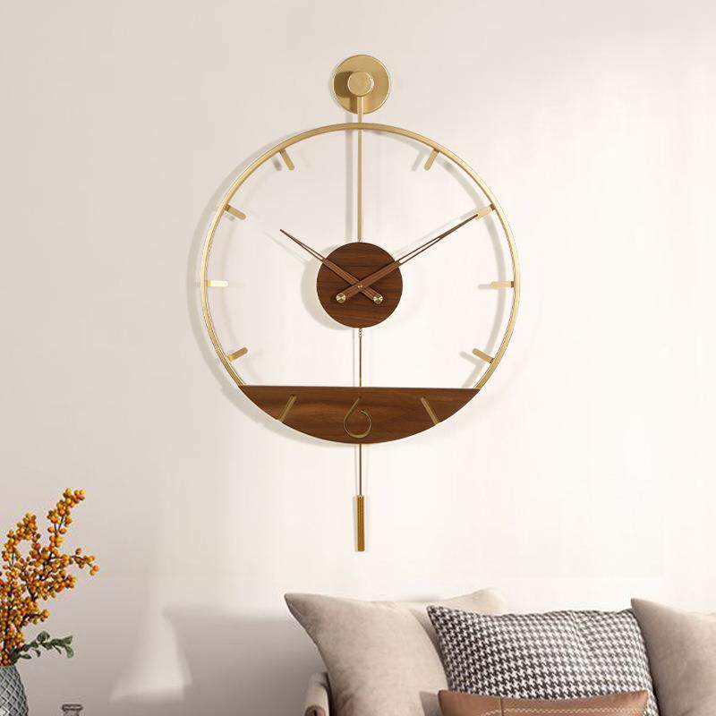 红北欧极简胡桃饰木钟8879/888客装厅现代背景墙挂钟网轻奢艺术实