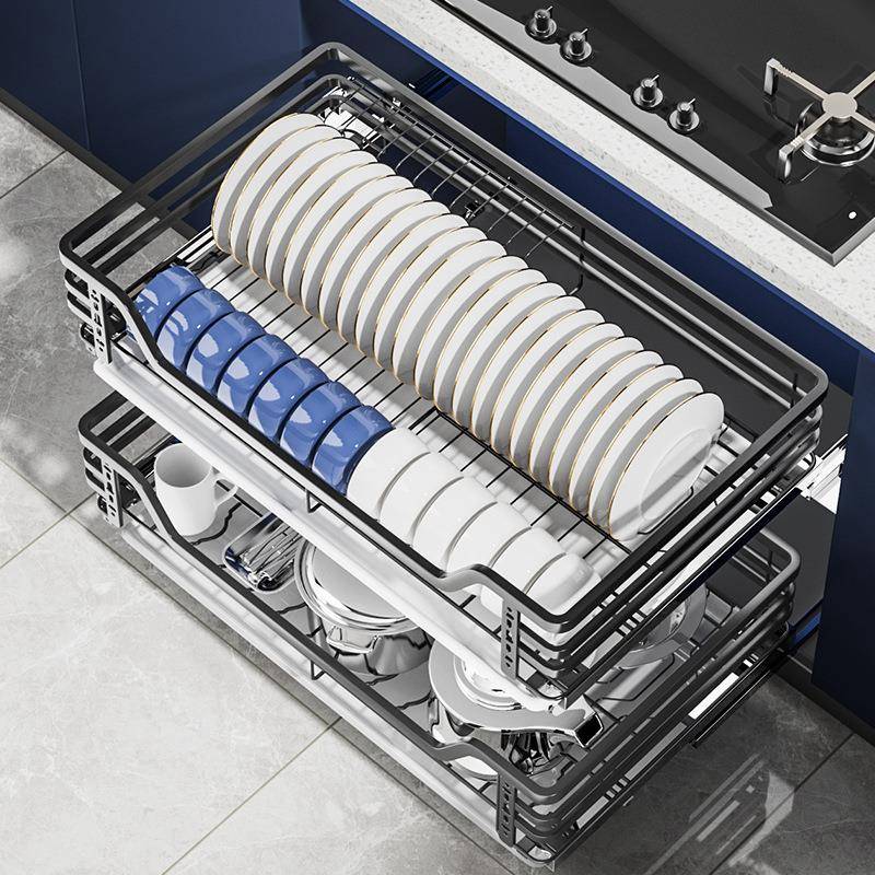 厂房家厨橱拉篮柜内置收纳碗碟架实心39010屉4不锈钢抽式调味篮