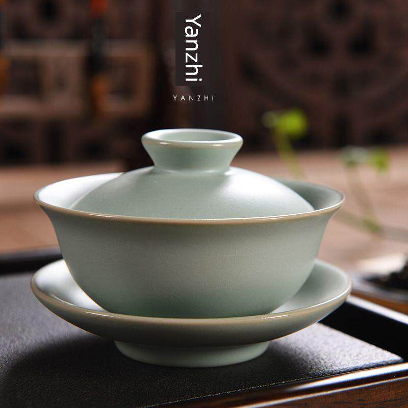 天青汝窑覆古盖碗家用开片可养汝瓷茶碗茶盅三才碗泡茶杯功夫茶具