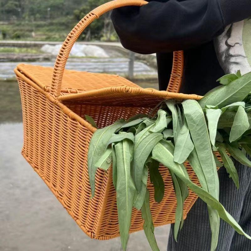 手工编织篮子带盖送餐提篮多层手提篮子有盖野餐篮水果采摘篮