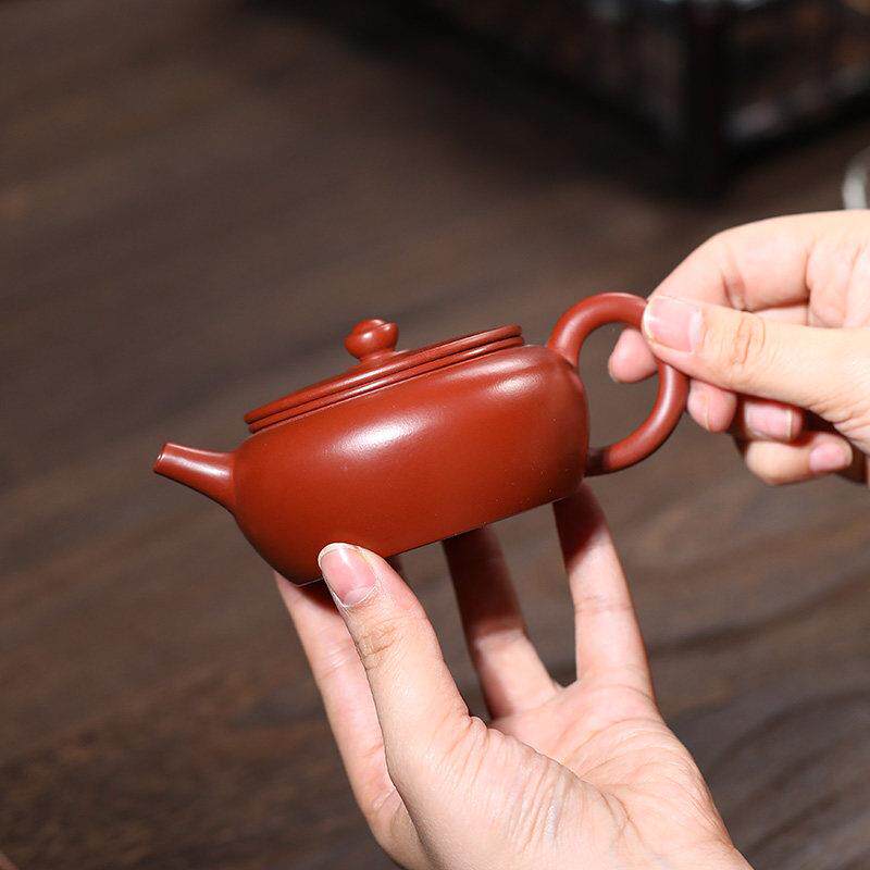 宜兴纯全手工紫砂壶朱泥大红袍球孔大口汉瓦壶家用功夫泡茶壶单壶