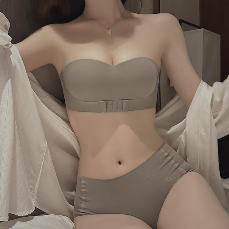 无肩带内衣女小胸聚拢防滑抹胸夏季薄款无痕无钢圈女士文胸罩套装