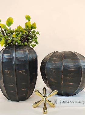 新式仿店木KQV核桃纹花桌瓶中摆件样版房酒会所餐玄关花器软装饰