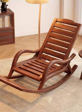 全实休H640426+木摇椅人黑胡桃木单人懒沙发椅家用午阳休躺椅摇摇