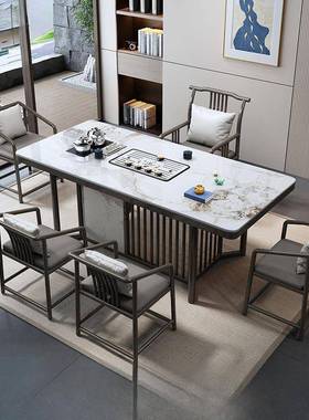 岩板茶桌茶约台简办公室夫功茶QFX台客厅现代泡茶桌烧水一体茶几