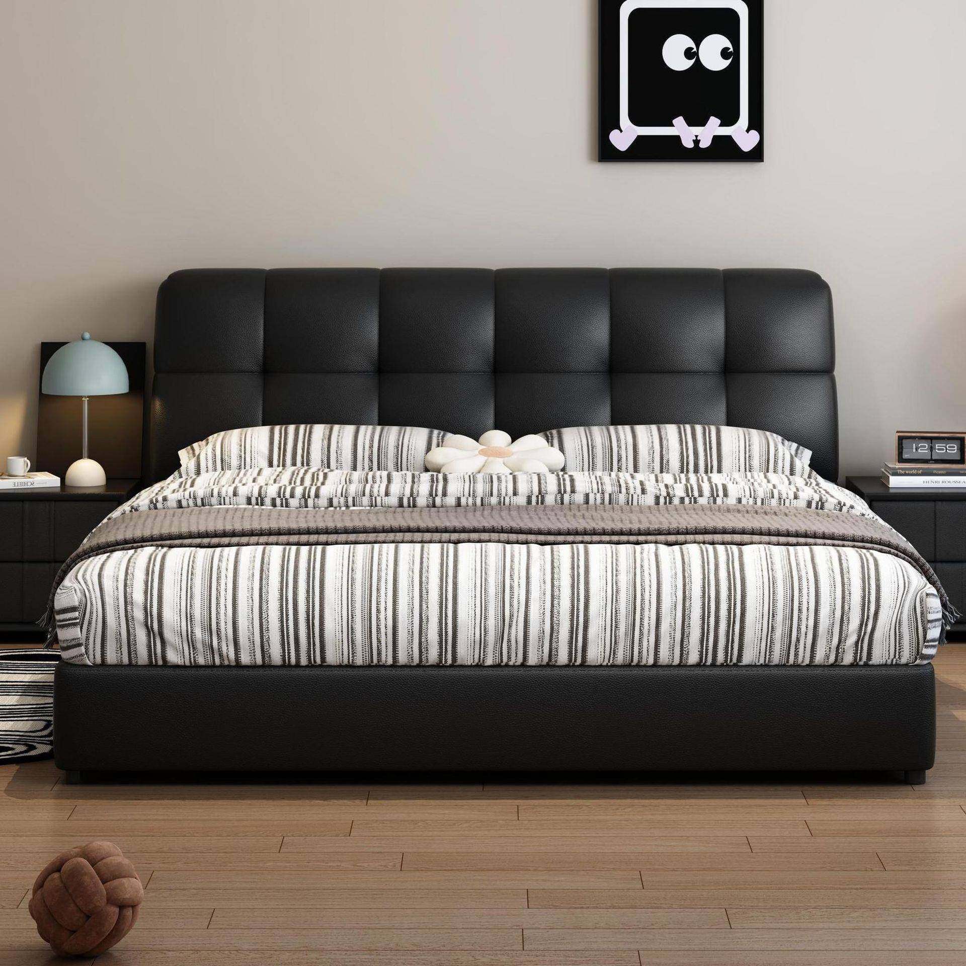 现黑代简约网红ins色油CPD双床小户型主人卧大床奶储物婚床泡芙包