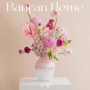 粉肌渐变古法式芬顿复高级艺术手工色琉璃玻璃花KCY瓶花器插花摆