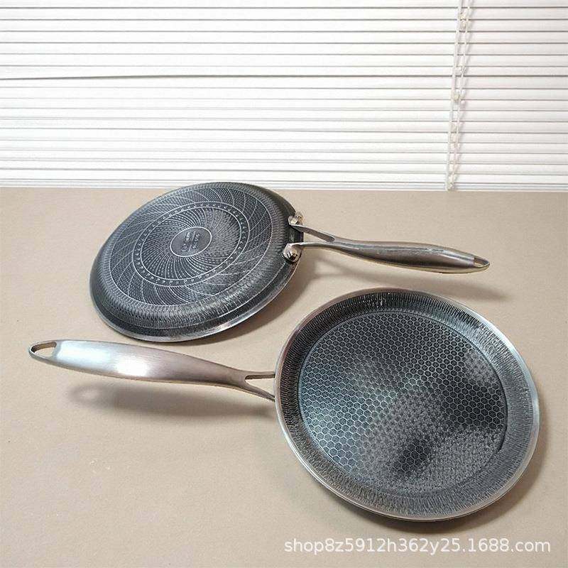 不钢ZF-630煎锅披萨盘加厚平煎锅底不粘锅蜂窝三锈层鸡钢煎蛋牛排